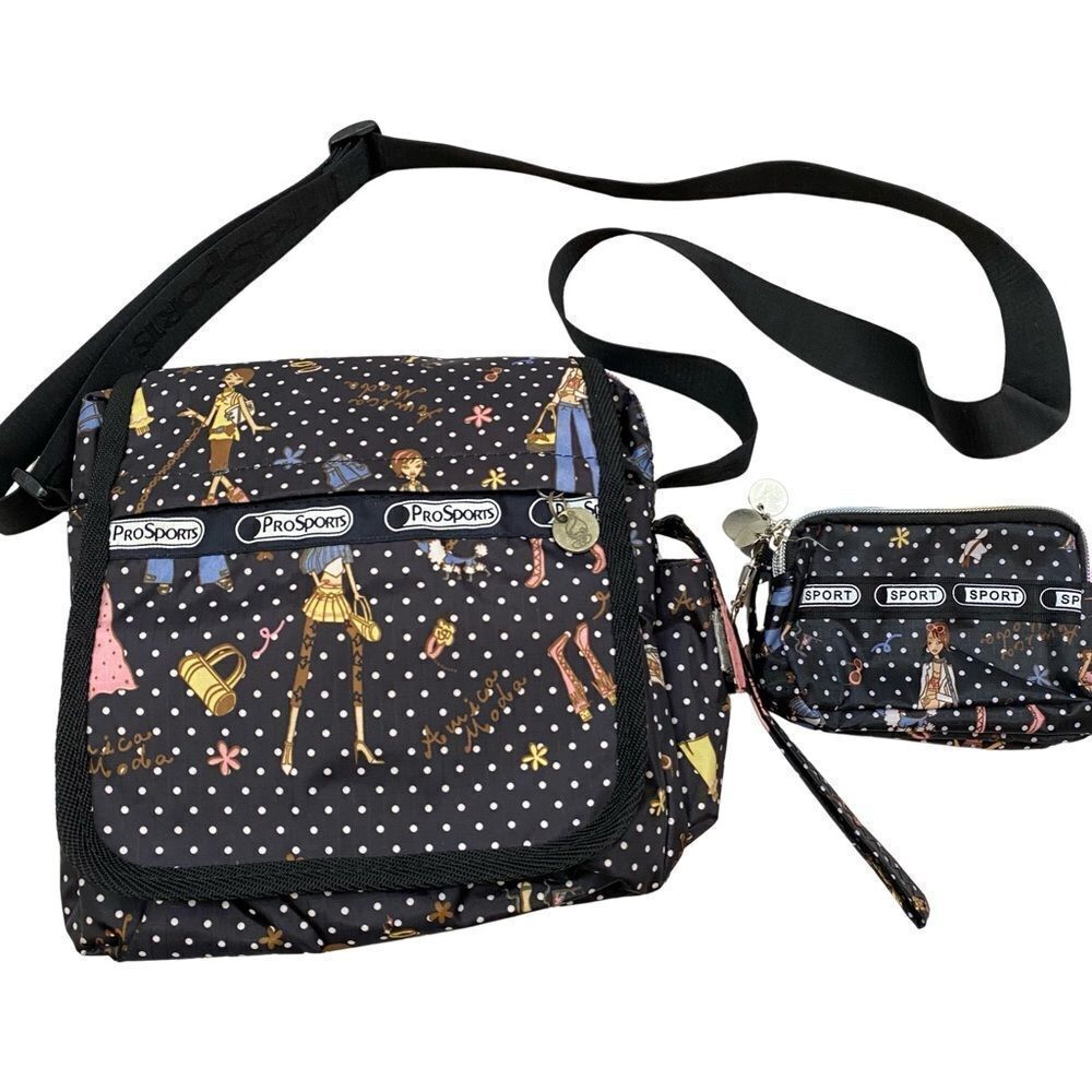Prosports Brand Graphic Print Crossbody and Matching Wallet Rainbow Zippers